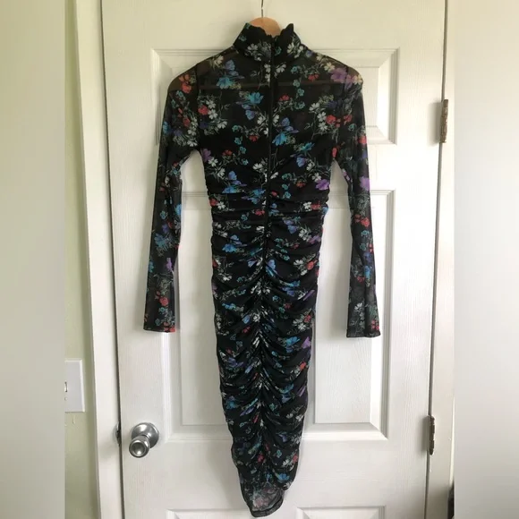 NEW!!! Alice + Olivia Delora Floral Long Sleeve Ruched Turtleneck Dress - Picture 11 of 14